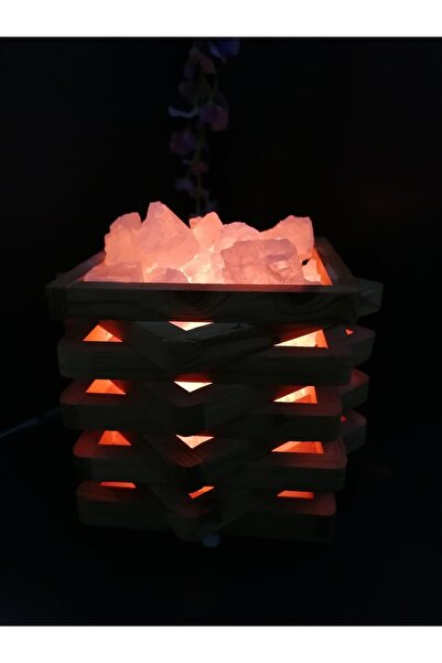 ÇANKIRI KAYA TUZU TUZLAMBASI Çapraz Ahşap Tuz Lambası