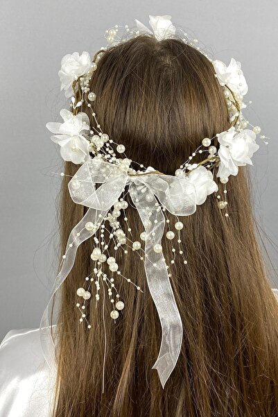 Hobigram Coroană de domnișoară de onoare cu design special Coroană de fotografiere în aer liber cu trandafir alb cu perle – Bandă de păr, design elegant – Bandă de păr