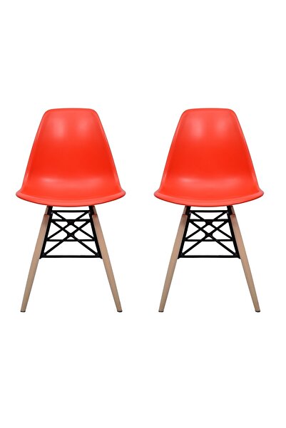 Dorcia Home Kırmızı Eames Plastik Kafesli Sandalye - 2 Adet - Cafe Balkon Mut...