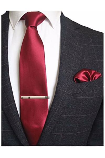 Trenderrs طقم ربطة عنق ومنديل بلون سادة للرجال