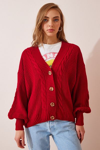 Happiness İstanbul Strickjacke - Rot - Oversized