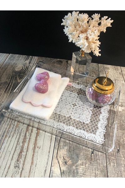 Queen Bee İstanbul Lace Patterned Plexiglass Tray Large Size - 40cmx30cm