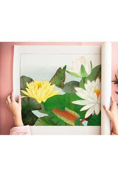 ARTHOUSECOLLECTIVE Βοτανική αφίσα - Lotus Flower - Floral Poster - Οριζόντια αφίσα χωρίς πλαίσιο σε μεγέθη ζωγραφικής