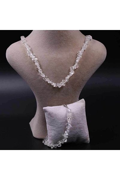 MYTAKIAĞACIMFH Crystal Quartz Stone Cracked Natural Stone Necklace Bracelet Set