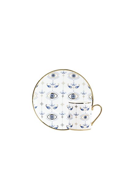 Kosova Mavi Beyaz 6 Kişilik Türk Kahvesi Fincanı