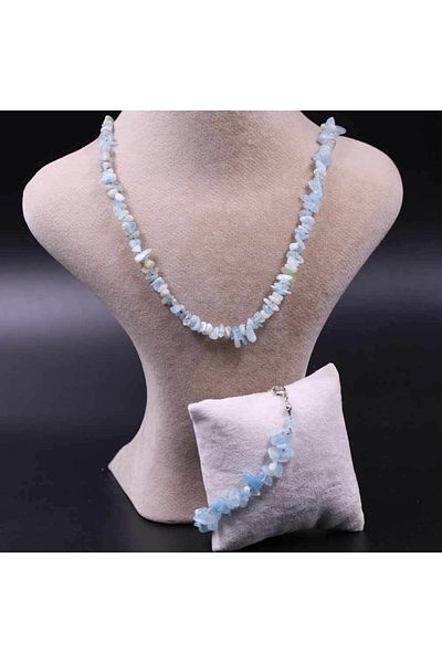 MYTAKIAĞACIMFH Aquamarine Aquamarine Stone Cracked Natural Stone Necklace Bracelet Set
