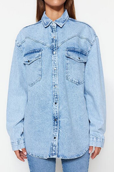 Trendyol Collection Kék farmer ing TWOSS23GO00227