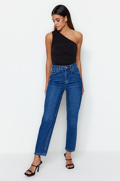 Trendyol Collection Σκούρο μπλε High Bel Mom Jeans TWOSS23JE00067