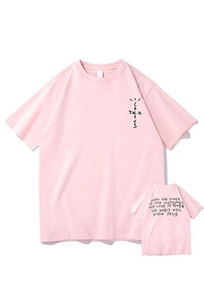 Benisengiydir Ανδρικό μπλουζάκι με λαιμόκοψη σε ροζ Cactus Jack με στάμπα