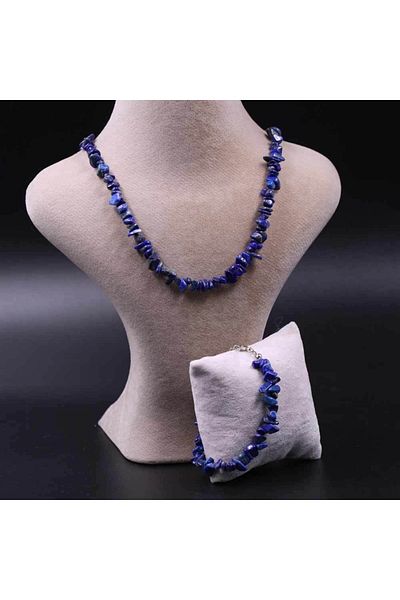 MYTAKIAĞACIMFH Lapis Lazuli Stone Cracked Natural Stone Necklace Bracelet Set