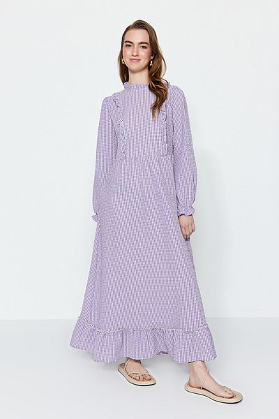 Trendyol Modest Detailní tkané šaty se vzorem šeříku Gingham TCTSS21EB0028