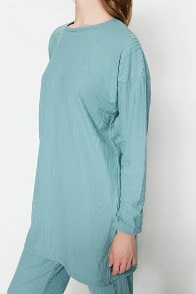 Trendyol Modest Πλεκτό κοστούμι με πλισέ τουνίκ-παντελόνι μέντας TCTSS23US00009