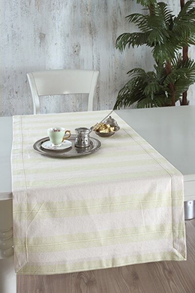 ÖDEL HOME قماش بولدان أخضر فستقي طبيعي مخطط