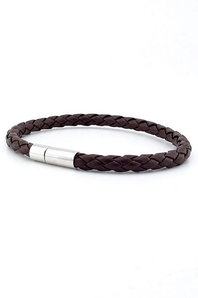 Solfera Brown Cross Braid Leather Metal Clip Men's Bracelet M041c