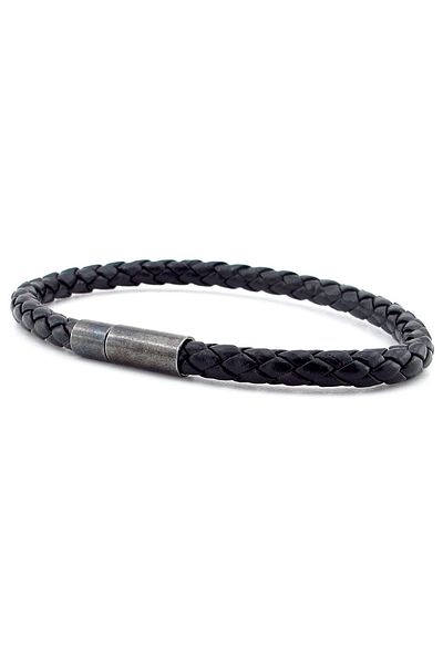 Solfera Black Cross Braid Leather Anthracite Clip Men's Bracelet M041f