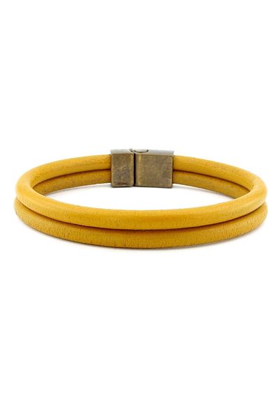 Solfera Yellow Double Row Real Leather Bronze Magnet Men's Bracelet M015r
