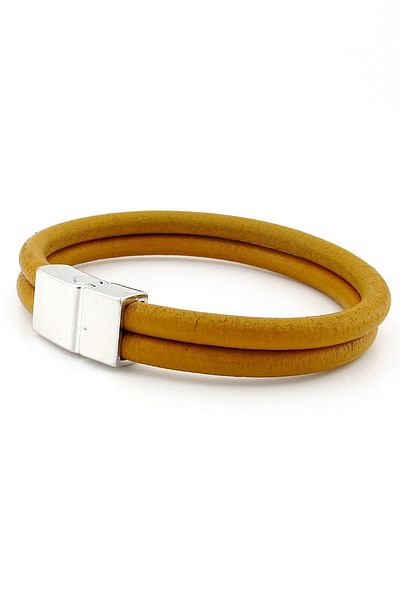 Solfera Yellow Double Row Real Leather Metal Magnet Men's Bracelet M015m