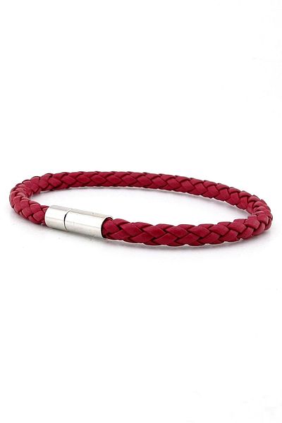 Solfera Claret Red Cross Braid Leather Metal Clip Men's Bracelet M041b
