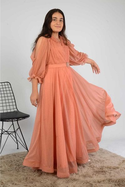 RAMON&ARTOS Βραδινό φόρεμα με ανοιχτό μανίκι ώμου Dreamy τούλι με βολάν με πόρπη με λεπτομέρεια Graduation Princess Model