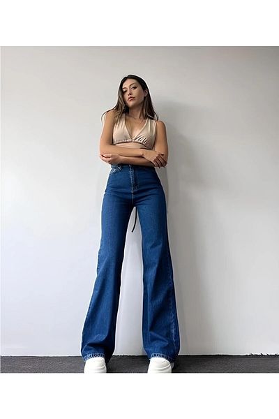 DRC trend Katarina Blugi de damă, albastru închis, cu picioare largi Pantaloni de damă