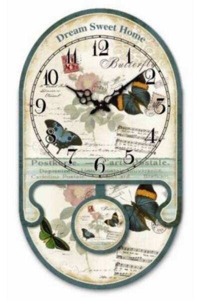 MBA ساعات حائط خشبية MB مع ميزان وزخرفة فراشة 25×14×3.5 سم |   ساعة حائط خشبية مزخرفة