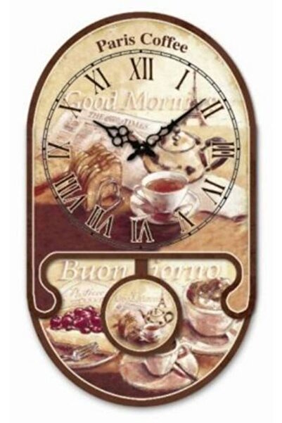 MBA Wooden Clocks Mb Pendulum Coffee Themed Wall Clock 25X14X3,5 cm |   Vinta...