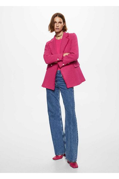 MANGO Woman Jachetă blazer din tweed cu nasturi
