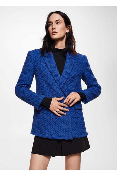 MANGO Woman Jachetă din tweed cu nasturi Jewel