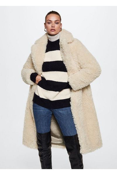 MANGO Woman Furry Boucle Wool Coat