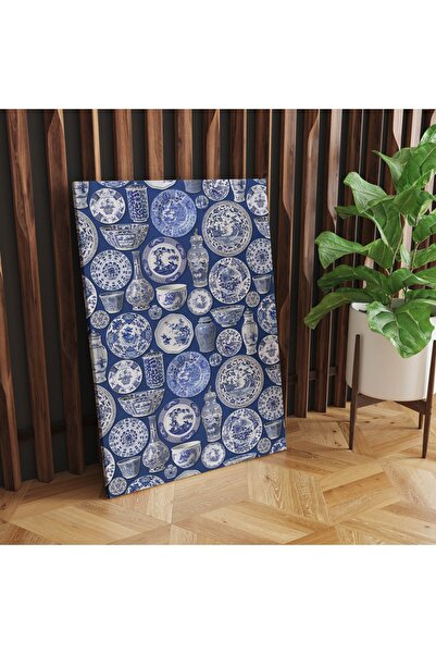 RUGSMODERN Kanvas Tablo Blue Blanc Tabak Vazo Temalı Lacivert Mavi 956