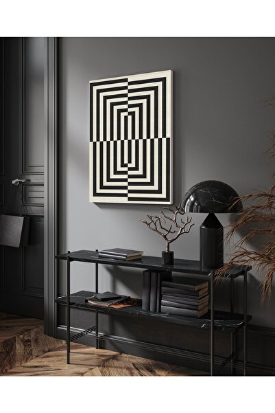 RUGSMODERN Kanvas Tablo Çizgili Modern Siyah Beyaz 989