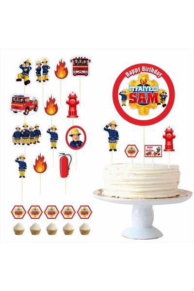 SİYAH PARTİ EVİ Itfaiyeci Sam Doğum Günü Pasta Süsü Kürdan Seti