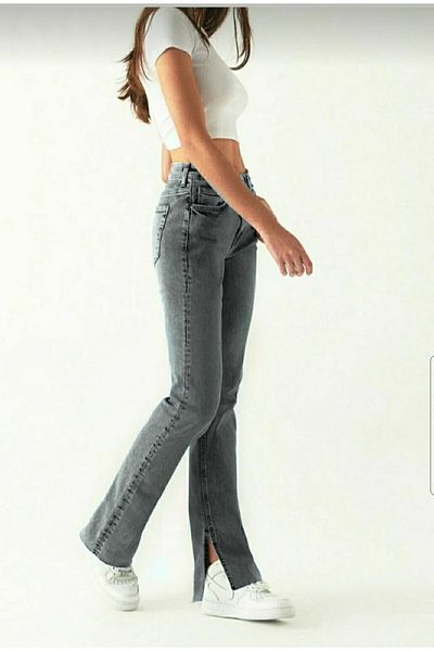Trn JNS Skyrim Ripped Smoked Snow Washed Smoked Lycra Super High Waist Loose Jeans Palazzo Trousers