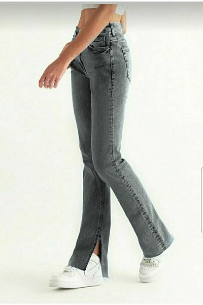Trn JNS Skyrim Ripped Smoked Snow Washed Smoked Lycra Super High Waist Loose Jeans Palazzo Trousers