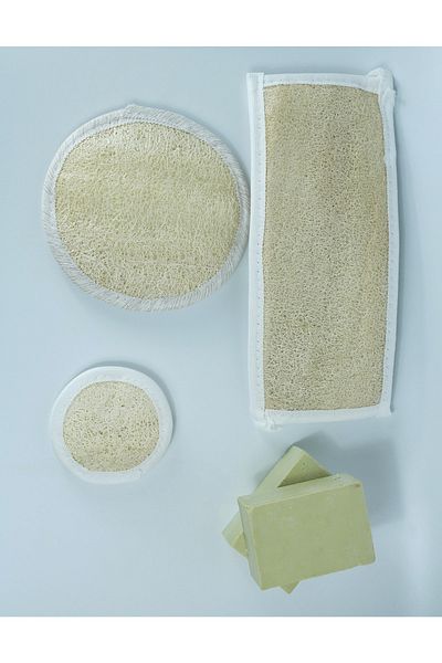 Kesecim Natural Pumpkin Fiber Body and Face Scrub - Pumpkin Fiber Back Scrub - Olive Oil Soap