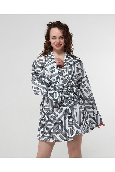 Bolder Kimono negru cu model geometric Naomi
