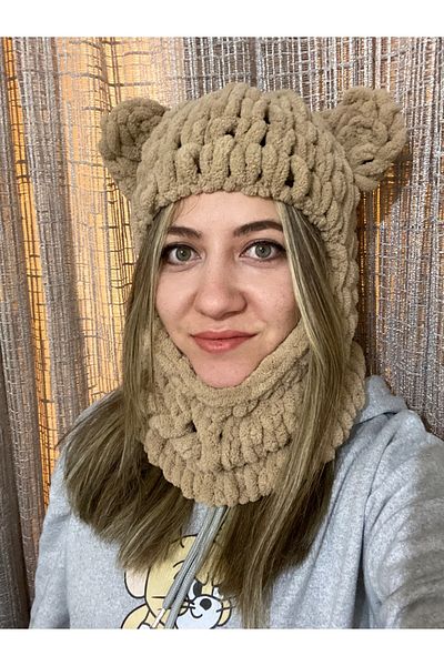 Aslı İplik Balaclava Cute Bear Snow Mask Alize Puffy Handmade Fashion Beanie Hat Milk Coffee Honey Foam
