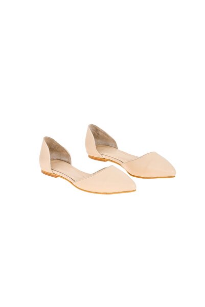 Moosefield Women's Beige Genuine Leather Ballerinas