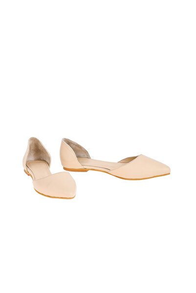 Moosefield Women's Beige Genuine Leather Ballerinas
