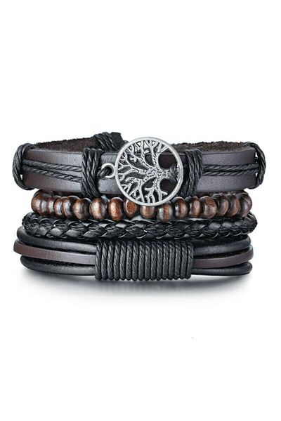 Gogoey Men's Genuine Leather Bracelet Black Color Steel Buckle Braided Bracelet