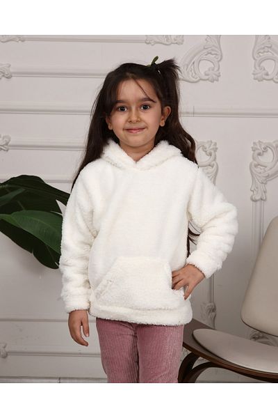 Mad&Calf Girl's Plain Hooded Plush Sweatshirt