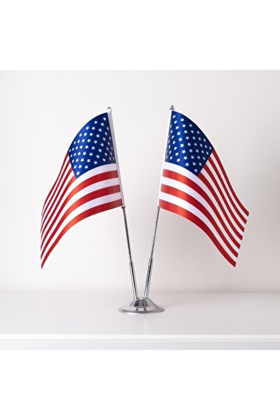 ZC Bayrak Amerika 2li Masa Bayrağı Saten Kumaş Dijital Baskı 15x22,5 Cm