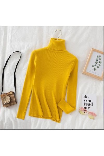 PearlTekno Women's Turtleneck Turtleneck Ribbed Fabric Body