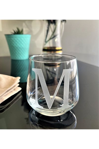 DECOSTYLE M Letter Laser Cut Non-Removable Glass Cup-Candle Holder-Pen Holder-Suitable for Use as a Mini Vase 1 Piece