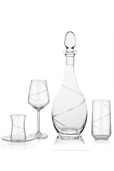 DECOSTYLE Paşabahçe Glass Cup Set Elegance Stoneless 25 Pieces for 6 People