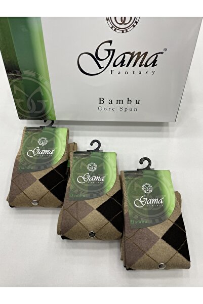 Gama Çorap 3 Pieces Bamboo 100% Natural Nylon-Free Plaid Thick Winter Men's Socks
