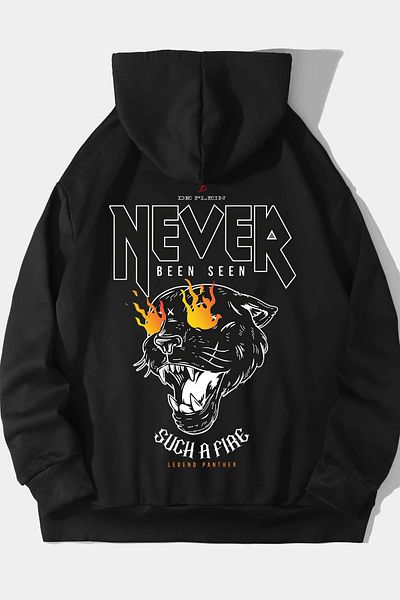 DE PLEIN Oversize Unisex Never Been Seen Black Printed Hooded Sweatshirt