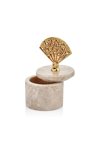 SETABIANCA Evza Beige Marble Decoration Box - Fan Fs-249 8.5X8.5X15 cm