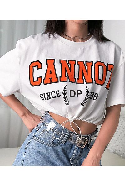 DE PLEIN Cannot Women's White Oversize Crop T-shirt