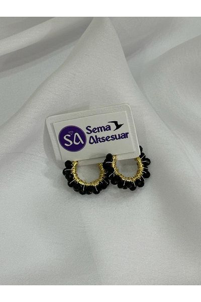 sema aksesuar Crystal Hoop Earrings - Crystal Wrapped Gold Hoop Earrings